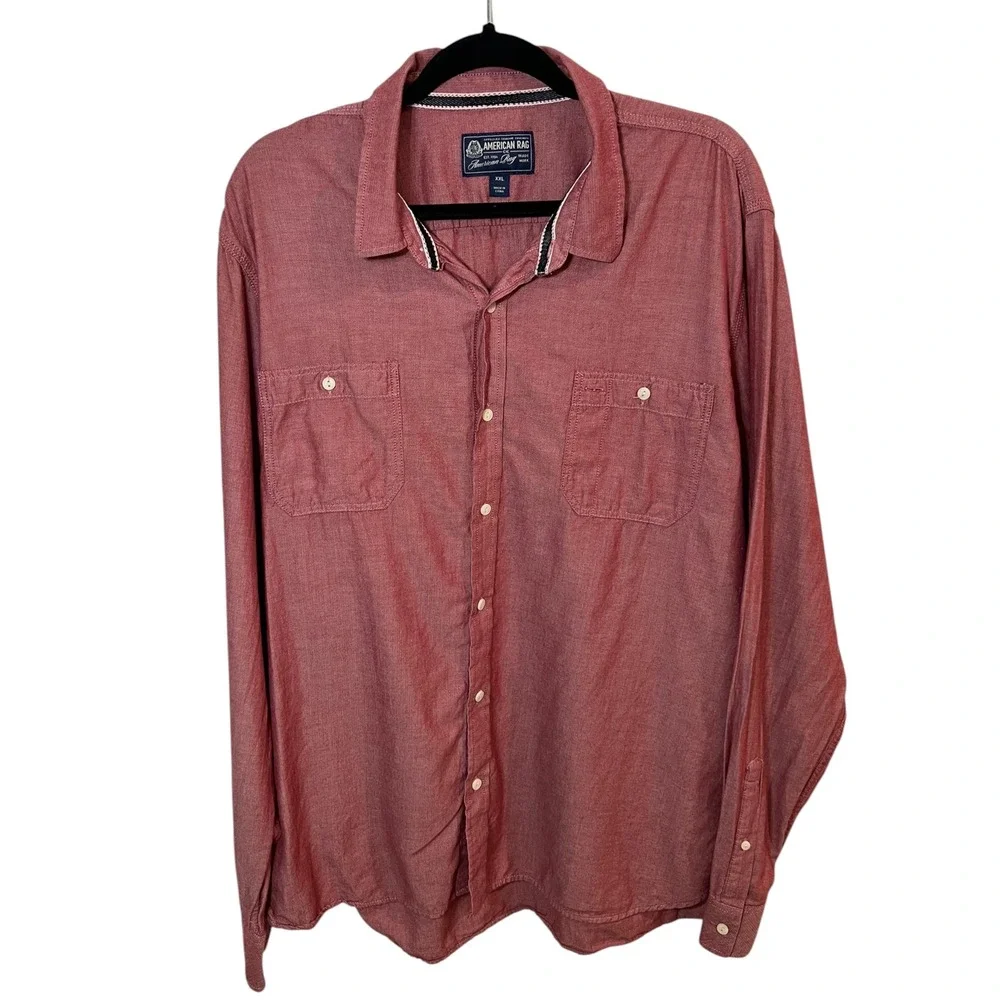 American Rag Rugged Minimalist Cotton Shirt Red Men's Casual Long Sleeve XXL